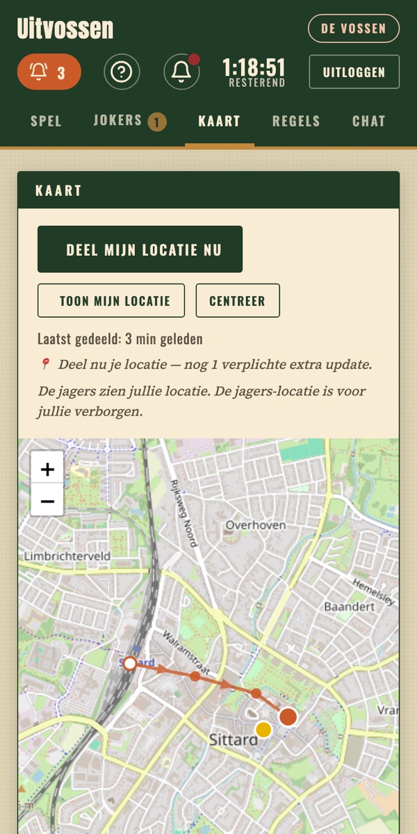 The route on the map